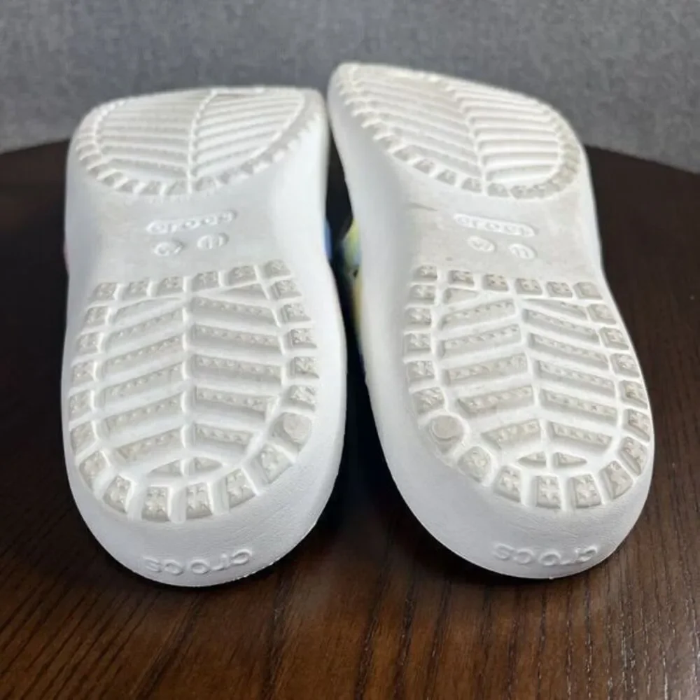 Crocs Sandals Womens Size 11 White tie Dye Kadee Comfort Thong Flip Flop Slip On